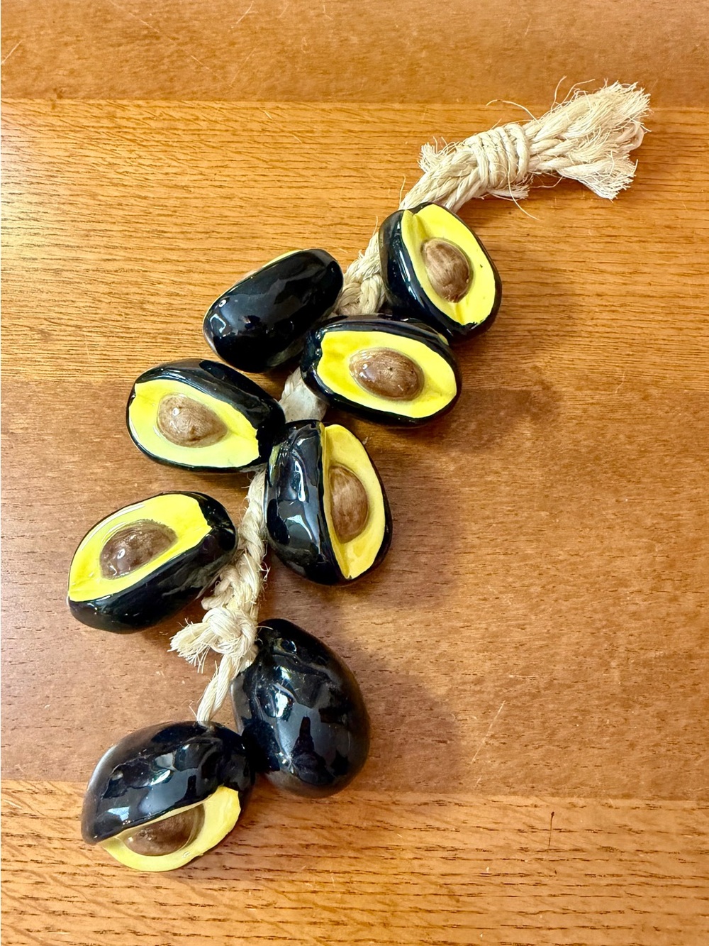 Ceramic Avocado Rope Decor, Vintage 1970s Trompe L'Oeil Art